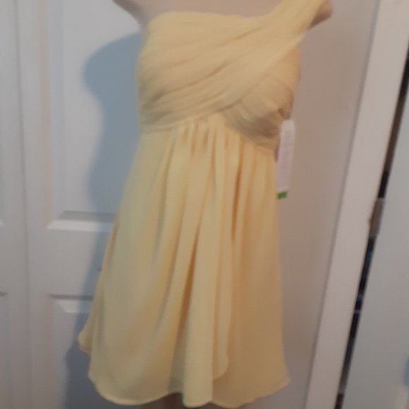 Bill Levkoff  Butter or Canary Yellow Chiffon One Shoulder Faux Wrap Sho… - Picture 13 of 16